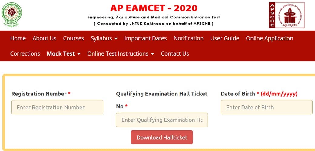 sche.ap.gov.in AP EAMCET Hall Ticket 2020