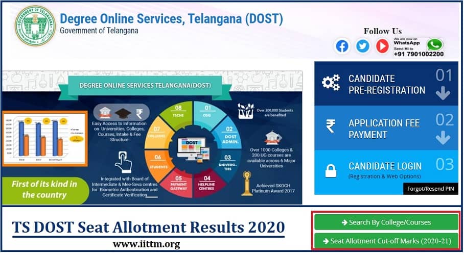 ts dost.cgg.gov.in Seat Allotment 2020 Result Cut off list iittm.org