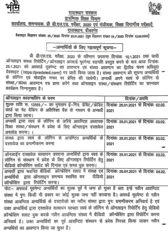 Rajasthan BSTC College Allotment Result 2021