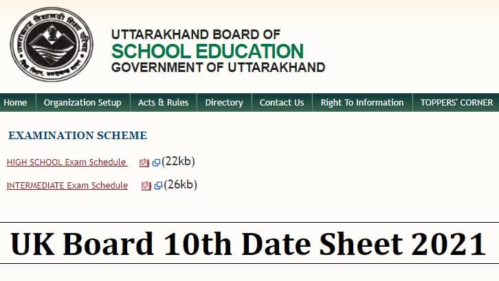 Uttarakhand Board 10th Date Sheet 2021