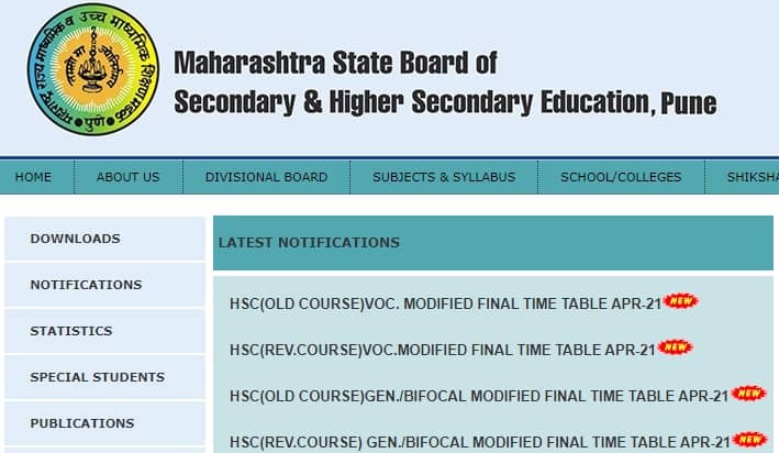 Maharashtra HSC Time Table 2021 Modified Final
