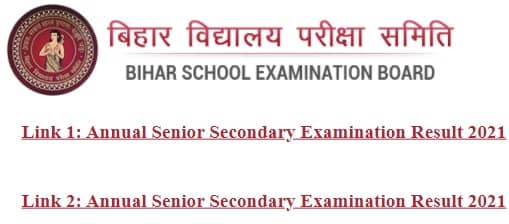 Bihar Annual Senior Secondary Examination Result 2021 Link 1 2 