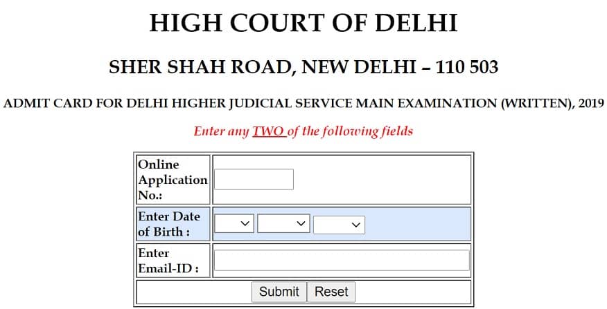 Delhi High Court Higher Judicial Service Mains Admit Card 2021