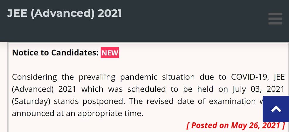JEE Advanced 2021 Postponed