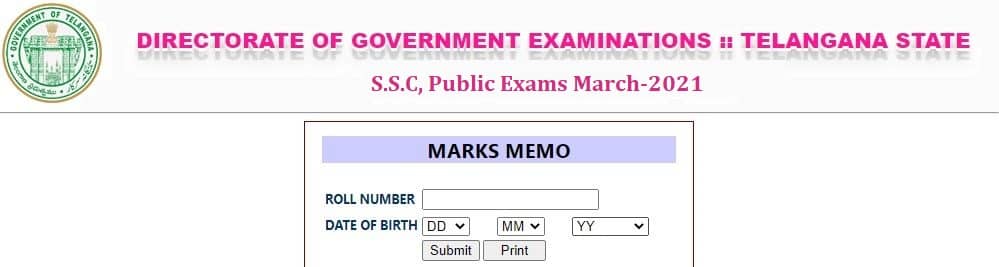 TS SSC Results 2021 Marks Memo