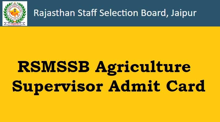 RSMSSB Agriculture Supervisor Admit Card
